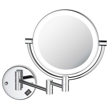 Circular LED Wall Mount Magnifying Make Up Mirror, Chrome