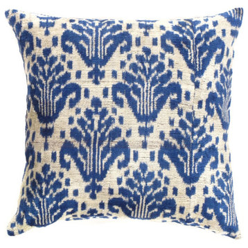 Ti 283 Blue Color Turkish Silk Ikat Pillow 20''