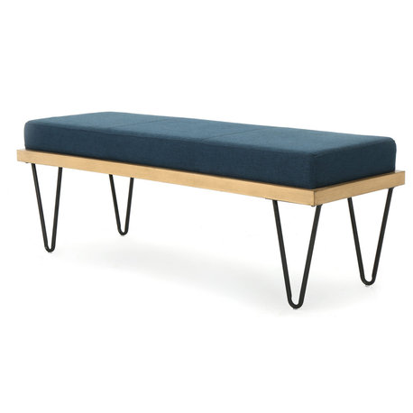 GDF Studio Elaina Industrial Modern Fabric Bench, Navy Blue