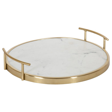 Marbury Round Metal Tray, White/Gold 14 Diameter