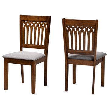 Modern Grey Fabric and Walnut Brown Finished Wood 2-Piece Dining Chair Set