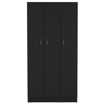 Wardrobe Erie with Four Storage Shelves, Two Drawers and Three Doors -Black.