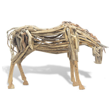 Coastal Home Décor 'Driftwood Horse Grazing' Rustic Handmade Folk Sculpture
