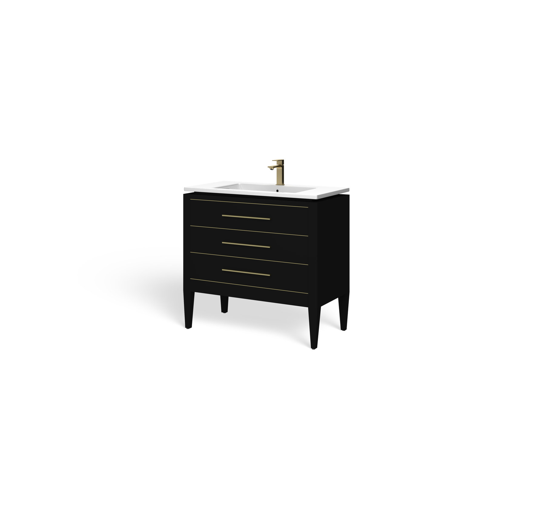 Grace Bathroom Vanity, Black With Brass Trim, 36", Single Sink, Freestanding