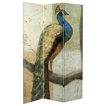 6' Tall Double Sided Peacocks Canvas Room Divider
