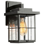 LNC - LNC 11"H Modern 1-Light Black Cage Outdoor Wall Sconce With Glass - This outdoor wall sconce light is an transitional design that infuses vintage charm into any landscape! Crafted of metal in a sandy black finish, this retro exterior light features arts and crafts styling, solid metalwork, and seeded glass. Clean lines and clear glass panels bring the Outdoor Wall Sconce into the modern era.Add a touch of modern inspired flair to the exterior of your home with this clean-lined outdoor wall lantern. Its classic black finish and clear glass panes the minimalistic design of this Wall Sconce complements any decor making it the ideal piece for all your outdoor lighting needs.This product is perfect for indoor and outdoor spaces including doorways, porches, and entryways