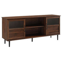 Walker Edison 58" Glass & Wood Split Panel Door TV Console-Dark Walnut