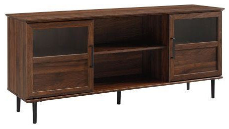 Walker Edison 58" Glass & Wood Split Panel Door TV Console-Dark Walnut