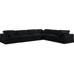 Meridian Furniture - Serene Linen Textured Fabric Deluxe Comfort 6-Piece L-Shaped Sectional, Black - There's lots to love about the Serene linen textured deluxe cloud-like comfort modular collection, and this piece is not an exception. The soft black linen textured fabric is cozy and sleek to the touch while the overstuffed down/feather cushions provide gentle support so you can relax and unwind like a VIP. Customize your seating with this modular set by adding the pieces you like most. Latches under each piece make it easy to snap them into position for a look that's modern yet welcoming.