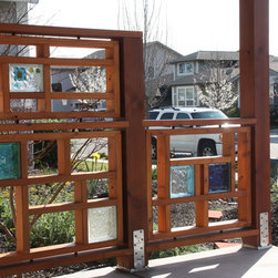 Pergola and Front Railing using Colored & Glass Tile Blocks - Outdoor Pots And Planters