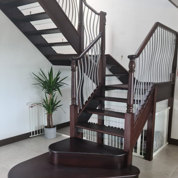 New Staircase | Stained Oak, Glass & Forged Steel | Anglesey