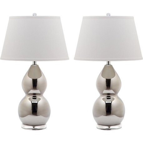 Jill Double-Gourd Ceramic Lamp (Set of 2) - Silver