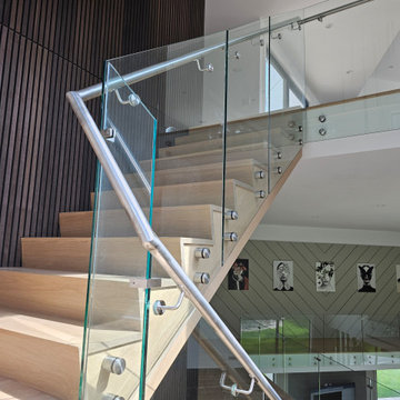 Project #129 | Modern White Oak Staircase with Slanted Risers