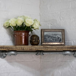 Vikki Pair of Reclaimed Wood Corner Shelves with Galvanised Steel Pipe Wall Brac - Display & Wall Shelves