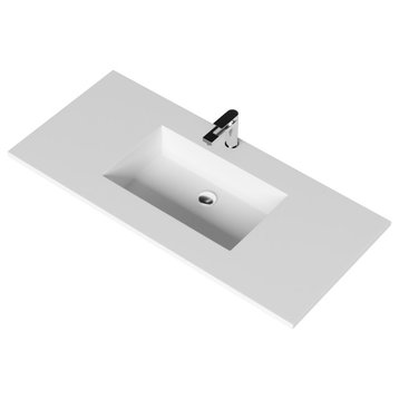 Serenity Solid Surface Bathroom Vanity Top with Sink, White, 48", Standard