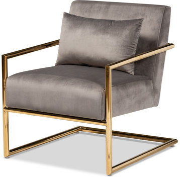 Mira Velvet Lounge Chair - Gray, Gold