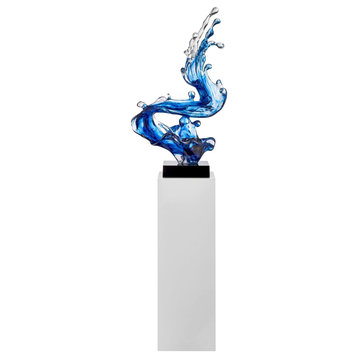 Ocean Blue Cortes Bay Wave Floor Sculpture with White Stand, 57" Tall