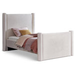 Meridian Furniture - Elias Upholstered Bed, Cream, Twin, Velvet - Revamp your bedroom decor by adding the gorgeous and stylish Elias Velvet Twin Bed. Featuring a sleek and minimalistic design, this bed is constructed with a solid wood inner frame for long-lasting durability. The soft cream velvet upholstery adds a touch of elegance to your bedroom, making it a perfect addition to any modern or contemporary living space.