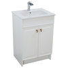 24" Single Sink Foldable Vanity, White With White Ceramic Top, Brushed Gold