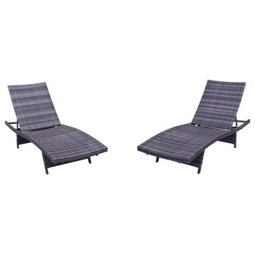 Courtyard Casual Wicker Chaise Lounges With Folding Legs, Set of 2, Taupe