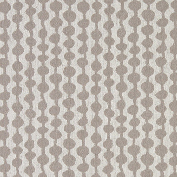 Grey and Off White Circle Striped Linen Look Upholstery Fabric By The Yard