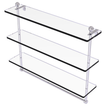 Mambo 22" Triple Tiered Glass Shelf with Towel Bar, Polished Chrome
