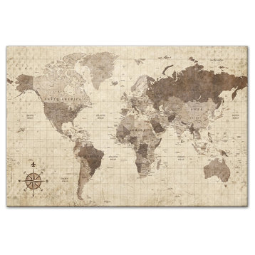 Distressed World Map Canvas Wall Art, 32"x48"