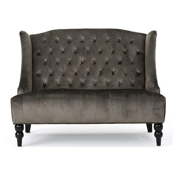 Modern Loveseat, Velvet Cushioned Seat With Diamond Tufted Wingback, Grey