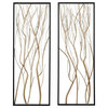 LuxenHome Set of 2 Gold Branches and Black Frame Rectangular Metal Wall Decor