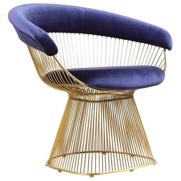 Pangea Home Fern 17.5" Modern Stainless Steel/Velvet Arm Chair in Navy/Gold