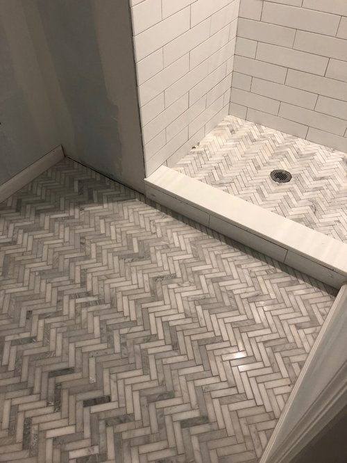 Help Bathroom Floor Tile Running In, How To Install A Herringbone Tile Shower Floor