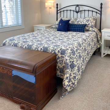 Guest Bedroom Blue Metal Bed Blue Print Bedding
