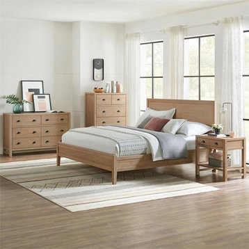 Alaterre Furniture Arden Panel Pine Wood King Bed in Light Driftwood