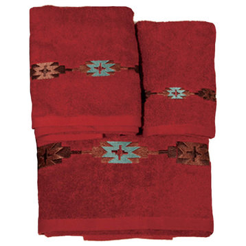 Embroidered Socorro Towel Set, 3 Piece, Red