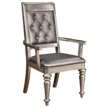 Bowery Hill Tufted Dining Arm Chair in Metallic Platinum
