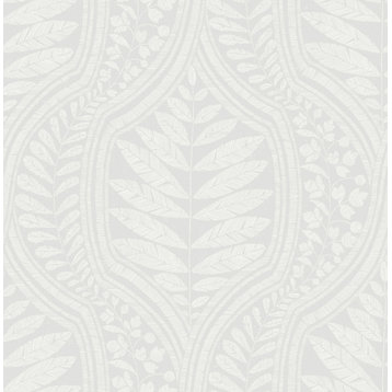 Grey Foliate Peel and Stick Wallpaper, Grey, Bolt