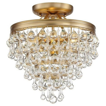 Calypso 6 Light Mini Chandelier in Vibrant Gold with Clear Glass Drops Crystal