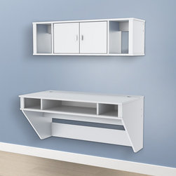 Prepac White Designer Floating Desk with Hutch - Desks And Hutches