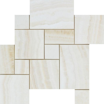 12"x12" White Onyx Polished Opus Mini Pattern Mosaic -, Vein-Cut, Set of 50