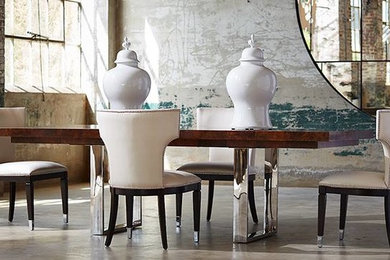 Example of an urban concrete floor kitchen/dining room combo design in Charlotte with beige walls