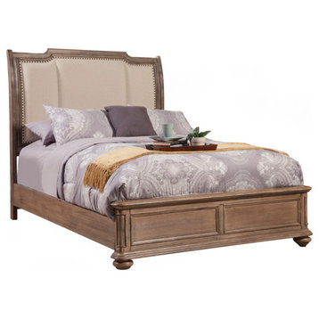 Melbourne Queen Sleigh Bed With Upholstered Headboard, French Truffle