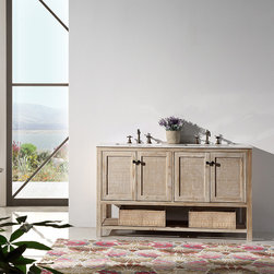 60 inch Rustic White Wash Double Sink Bathroom Vanity Marble Top - Bathroom Vanities And Sink Consoles