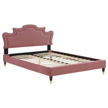 Modway Neena Modern Style Performance Velvet King Bed in Dusty Rose Pink
