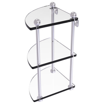 Three-Tier Corner Glass Shelf, Satin Chrome