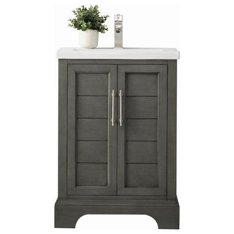Vanity Art Bathroom Vanity With Sink & Top, Silver Grey, 24", White Ceramic