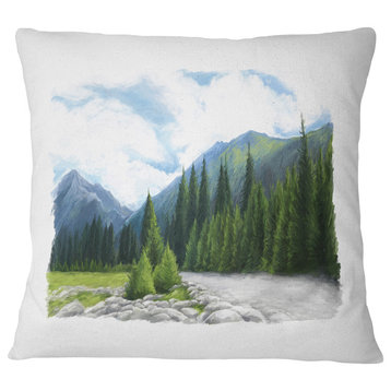 Happy Summer Pastures in Mountains Landscape Printed Throw Pillow, 18"x18"