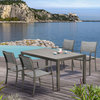Solana Outdoor Rectangular Aluminum Dining Table, Gray Finish With Wood Top