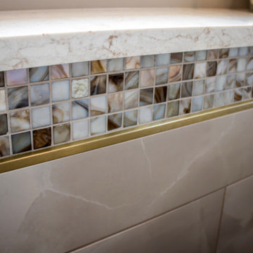 Master Bath with Refaced Vanity and Full Height Porcelain Tile Shower Walls