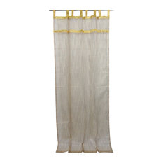 Indie Style Decor- 2 Ivory Brown Gold Indian Sari Curtains Organza Drapes Panels