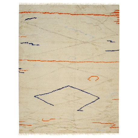 Hand-Knotted Wool Beige Traditional Geometric Modern Moroccan Rug, 6' X 9'